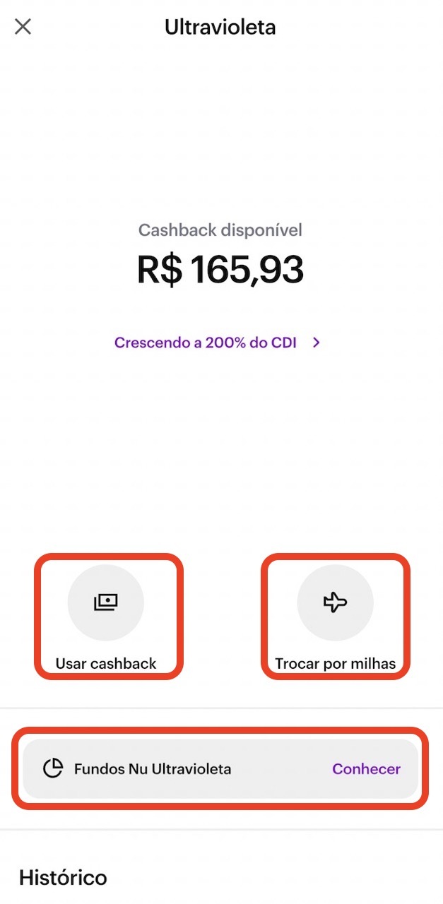 Nubank Ultravioleta cashback: opções de uso.