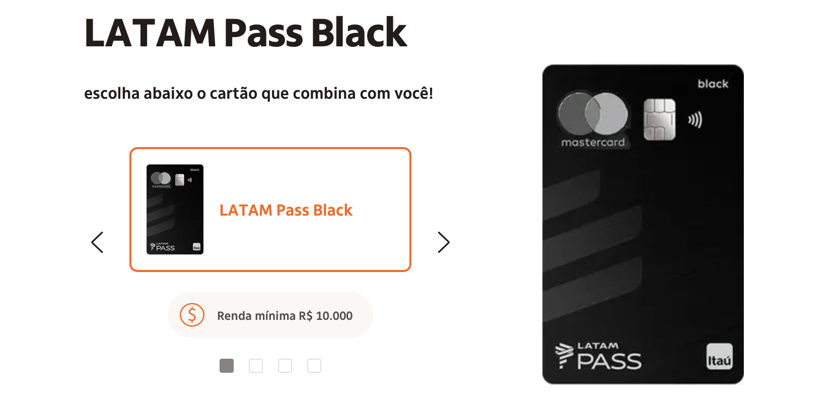 Qual a renda mínima para ter um cartão Latam Pass Black?